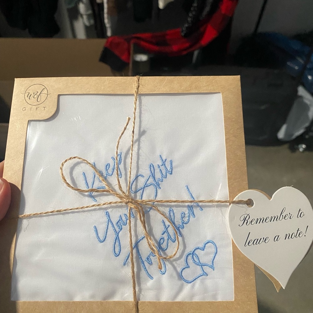 Wedding Something Blue - White Handkerchief with Blue Embroidery